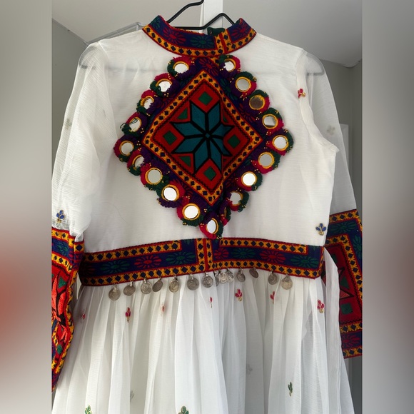 Traditional Afghan three-piece dress, white collar, one size - Picture 4 of 7